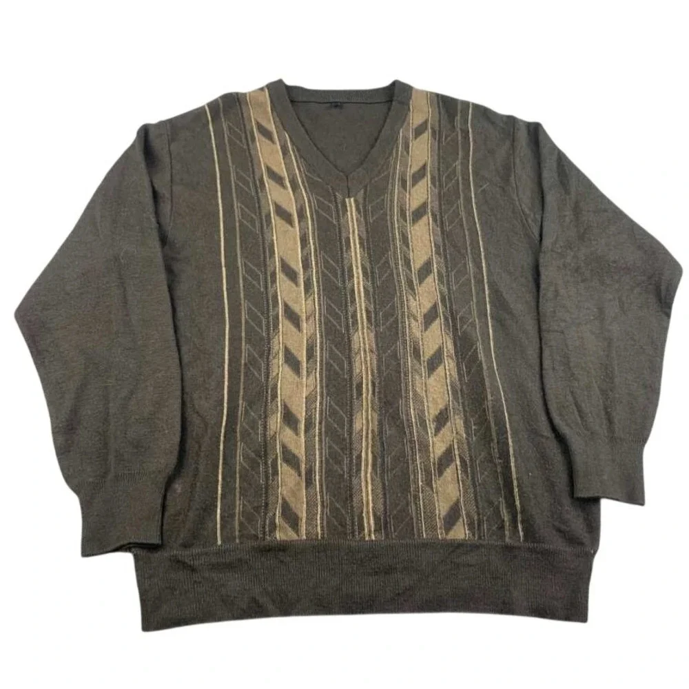 Vintage Gabicci Sweater Men L V Neck Knit‎ Pullover Brown Mod Wool Laine Blend